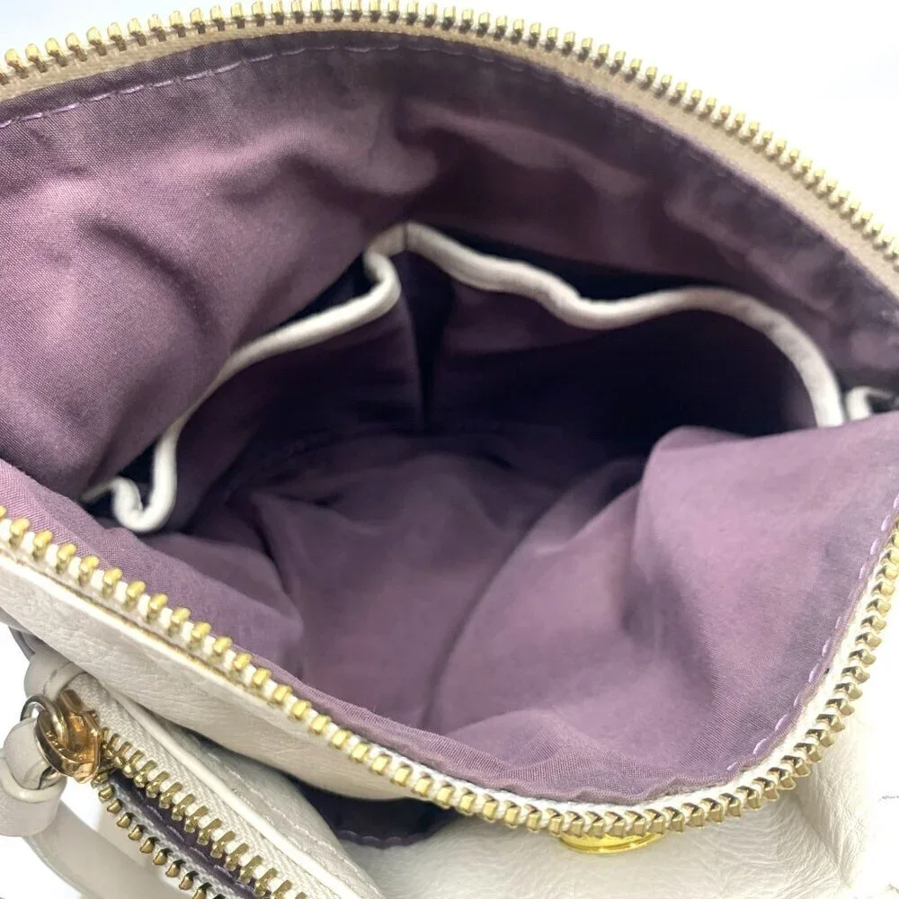 Kooba Stratford White Leather Hobo Triple Compartment Crossbody Bag 9"x9.5" - Picture 3 of 12